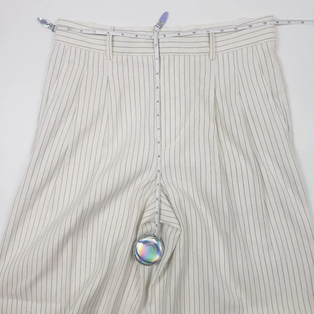 Madewell Superwide-Leg Trouser in Pinstripe Linen Blend Womens 4 Ivory Black - Picture 9 of 16